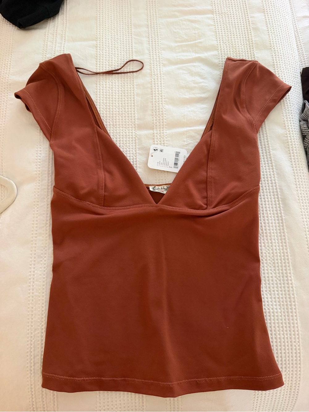 Free People Rust Brown V-Neck Stretch Tank